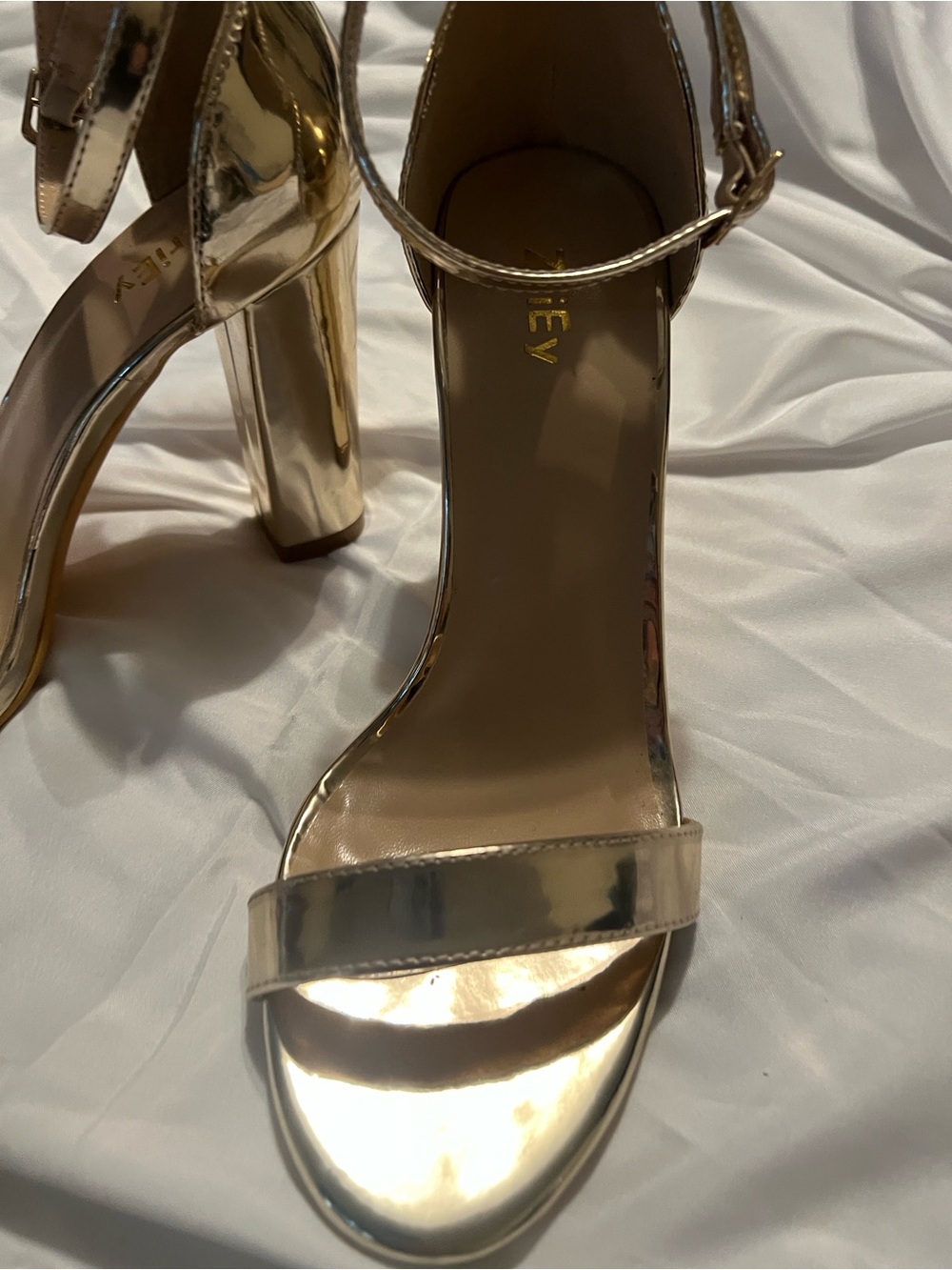Metallic Gold Ankle-Strap Block Heel Sandals